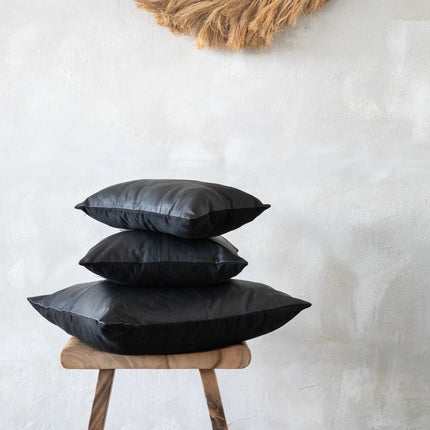 Leren kussenhoes met vier panelen - zwart - 40x40