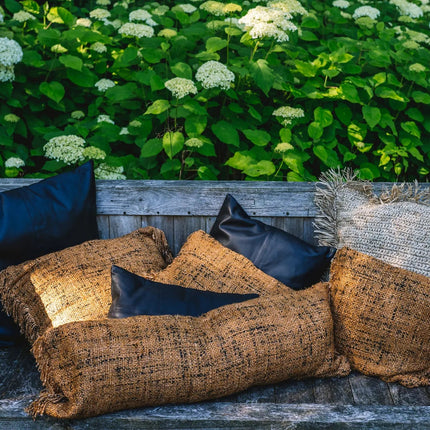 Leren kussenhoes met vier panelen - zwart - 40x40