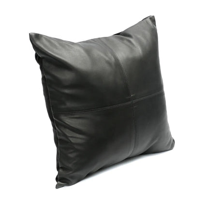 Leren kussenhoes met vier panelen - zwart - 40x40