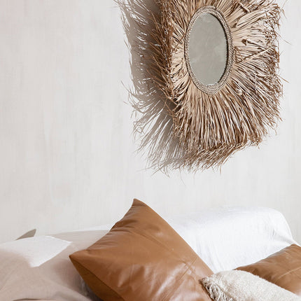 Leren kussenhoes met vier panelen - camelkleurig - 60x60