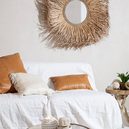 Leren kussenhoes met vier panelen - camelkleurig - 60x60