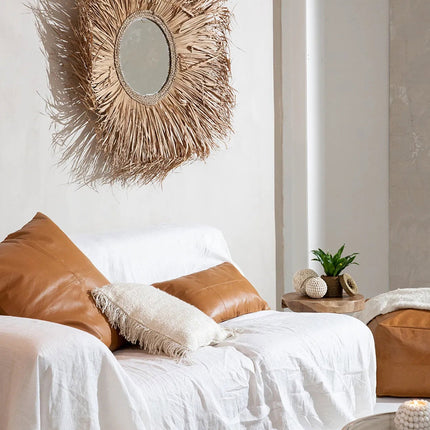 De zesdelige leren kussenhoes - camel - 30x50