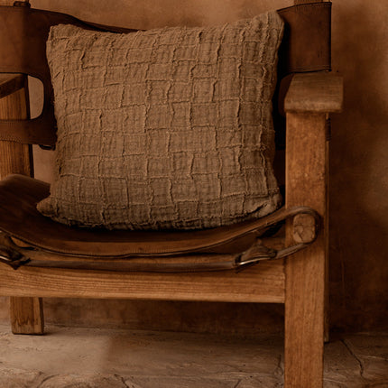 De linnen Damier kussenhoes - naturel