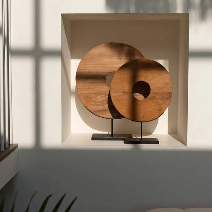 Teakhouten schijf op standaard - L