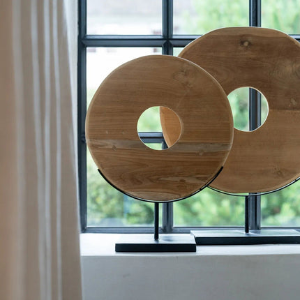 Teakhouten schijf op standaard - L