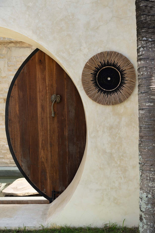 Raffia macramé wanddecoratie - zwart/naturel