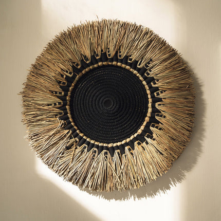 Raffia macramé wanddecoratie - zwart/naturel