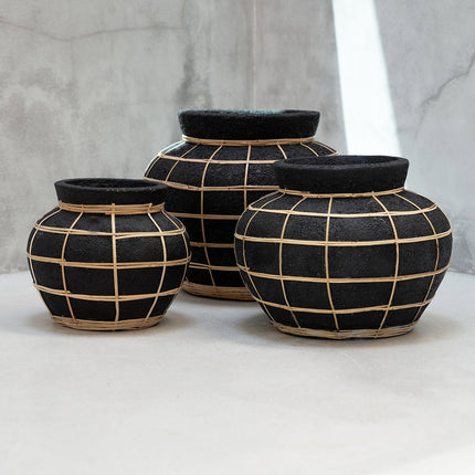 De Bolvormige Vaas - Zwart/Naturel - S