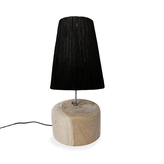 De raffia teakhouten tafellamp - naturel zwart