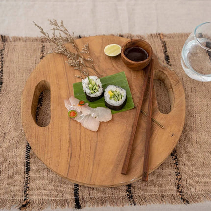 Het teakwortel-dienblad - naturel - S