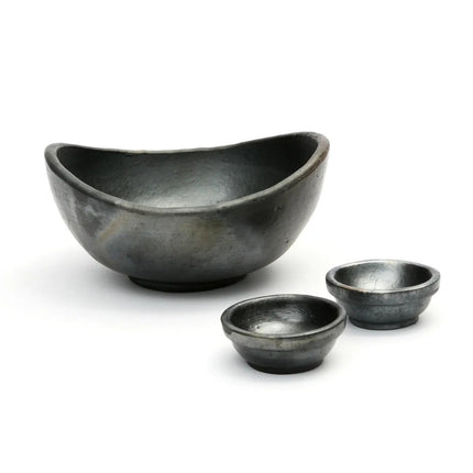 De gebrande gebogen kommen - zwart - set van 3