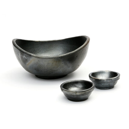 De gebrande gebogen kommen - zwart - set van 3