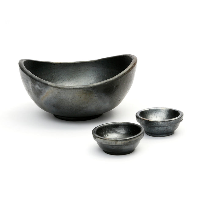 De gebrande gebogen kommen - zwart - set van 3