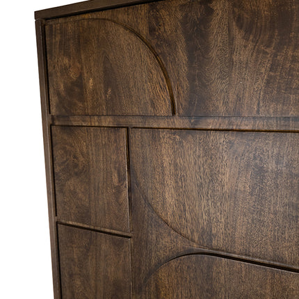 Wandkast 180 met 3 deuren en 2 open vakken, Donker walnoot