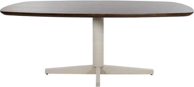 Eetkamertafel 240, deens ovaal, poot beige, mango bruin walnoot