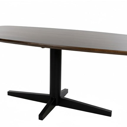 Eetkamertafel 220, deens ovaal, poot zwart, mango bruin walnoot