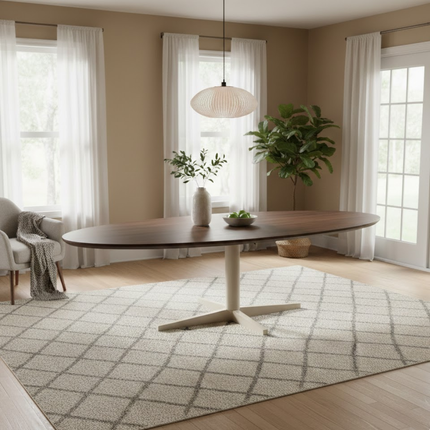 Eetkamertafel 240, ovaal, poot beige, mango bruin walnoot