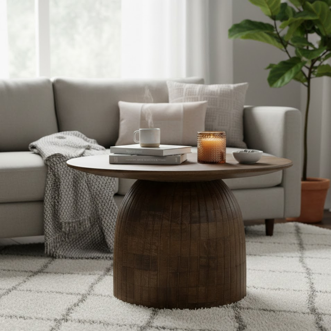 Karl salontafel Ø60, H38, Bruine walnoot