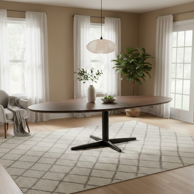 Eetkamertafel 240, ovaal, poot zwart, mango bruin walnoot