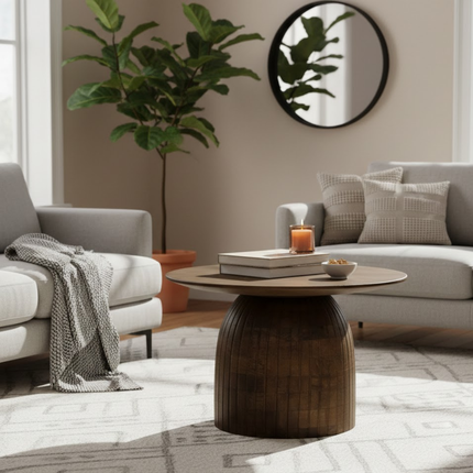 Karl salontafel Ø80, H45, bruine walnoot