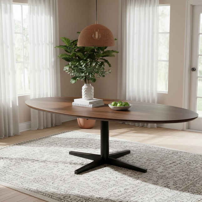 Eetkamertafel 160, ovaal, poot zwart, mango bruin-walnoot