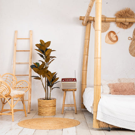 Rubberboom kunstplant 140 cm - Ficus elastica met 3 stammen