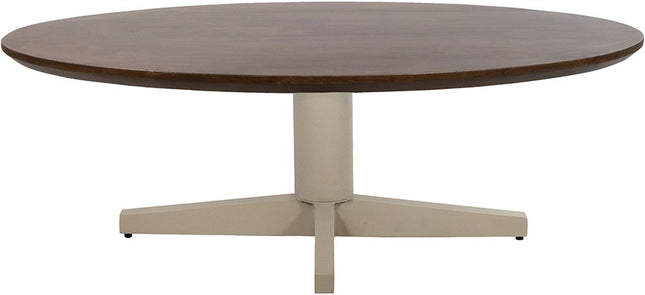 Salontafel 130, ovaal, poot beige, mango bruin walnoot