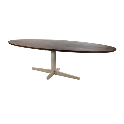 Eetkamertafel 220, ovaal, poot beige, mango bruin walnoot