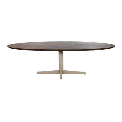 Eetkamertafel 220, ovaal, poot beige, mango bruin walnoot