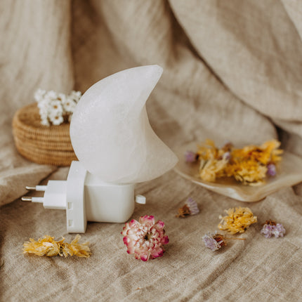 Wit zoutsteen maan nachtlampje