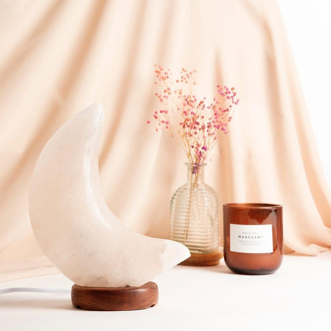 Witte grote zoutsteen maanlamp